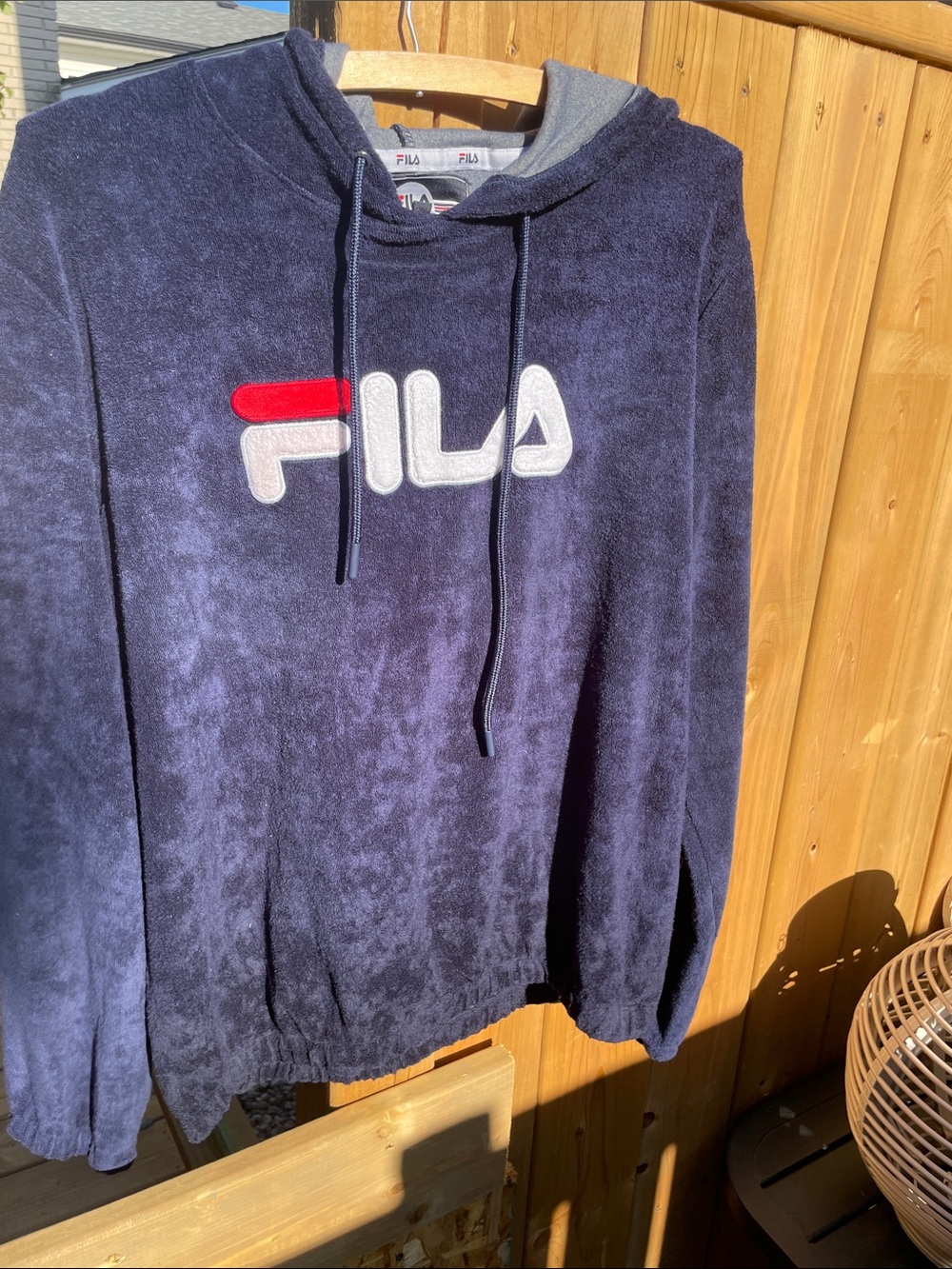 FILA Navy Blue Terry Cloth Pullover Hoodie Men’s M Unisex Oversized Womens